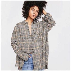 Free People Break My Stripe Plaid Button D…